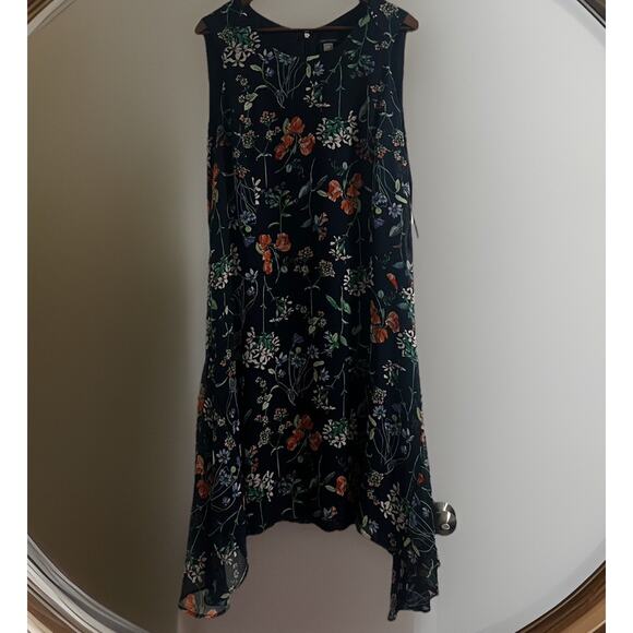 Tommy Hilfiger Trapeze Dress Plus Size 18 Navy Blue Floral Sleeveless Chiffon - Picture 2 of 8